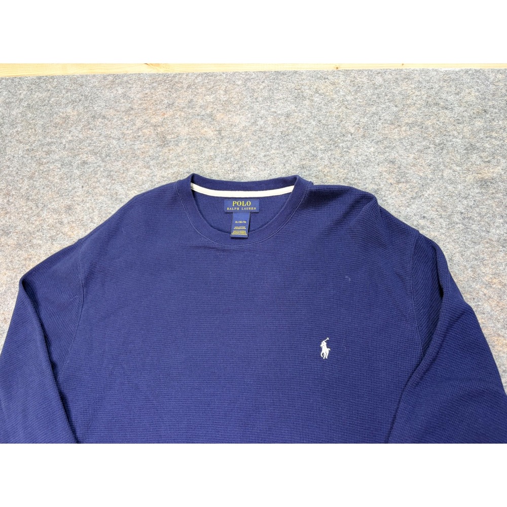 Polo Ralph Lauren Mens XL Blue Long Sleeve Cotton Thermal‎ Waffle Knit Shirt Top